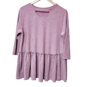 Entro Womens Mauve Textured Ruffle Tiered Keyhole Neck 3/4 Sleeve Tunic Top